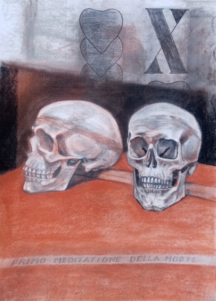 Első meditáció a Halálról, 2021, kréta, grafit, papír, 60x42 cm